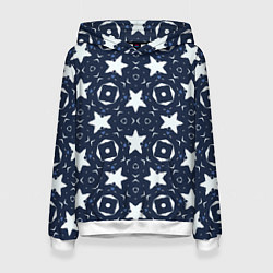 Толстовка-худи женская Звезды, квадраты, сердечки, цвет: 3D-белый