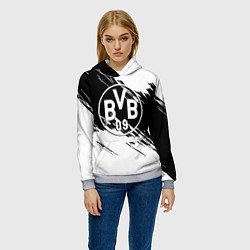Толстовка-худи женская Borussia черно белые полосы, цвет: 3D-меланж — фото 2