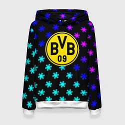 Толстовка-худи женская Borussia неоновые снежинки, цвет: 3D-белый