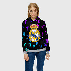 Толстовка-худи женская Реал Мадрид неоновые символы, цвет: 3D-меланж — фото 2