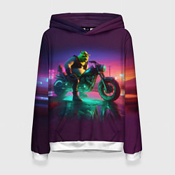 Толстовка-худи женская Шрек на мотоцикле на закате - нейроарт фантазия, цвет: 3D-белый