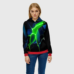 Толстовка-худи женская Neon green glow, цвет: 3D-красный — фото 2
