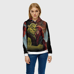 Толстовка-худи женская Шрек и принцесса Фиона, цвет: 3D-белый — фото 2