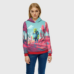 Толстовка-худи женская Шрек в розовом лесу, цвет: 3D-красный — фото 2