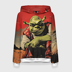Толстовка-худи женская Шрек на фоне природы, цвет: 3D-белый