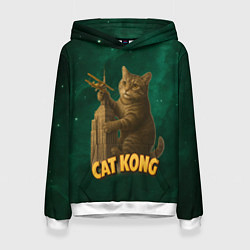 Толстовка-худи женская Cat Cong пародия на Кинг Конг, цвет: 3D-белый