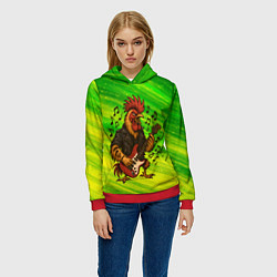 Толстовка-худи женская Петух гитарист, цвет: 3D-красный — фото 2