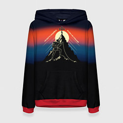 Толстовка-худи женская На бога надейся сине-красный арт, цвет: 3D-красный