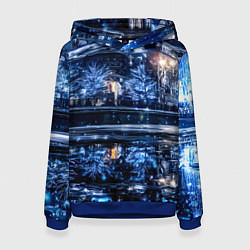 Толстовка-худи женская Новогодняя ночная Москва, цвет: 3D-синий