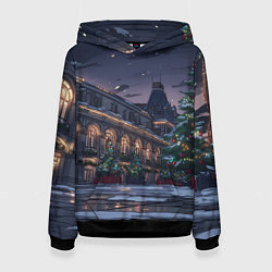 Толстовка-худи женская Новогодняя Московская ночь, цвет: 3D-черный