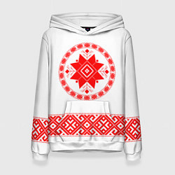 Толстовка-худи женская Славянская вышиванка узорная, цвет: 3D-белый