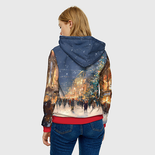 Женская толстовка Новый год в Москве новогодняя елка / 3D-Красный – фото 4