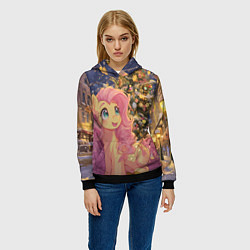 Толстовка-худи женская Милая пони и новый год, цвет: 3D-черный — фото 2