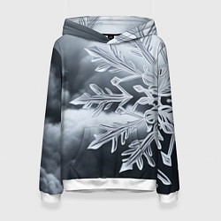 Толстовка-худи женская Снежинка на черно белое, цвет: 3D-белый