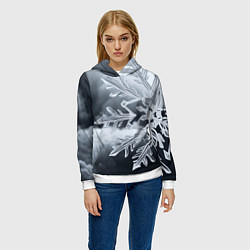 Толстовка-худи женская Снежинка на черно белое, цвет: 3D-белый — фото 2