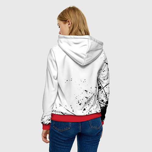 Женская толстовка Ювентус черные краски всплеск / 3D-Красный – фото 4