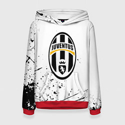 Толстовка-худи женская Ювентус черные краски всплеск, цвет: 3D-красный