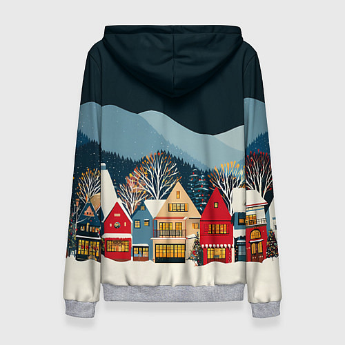 Женская толстовка Новогодний городок в горах / 3D-Меланж – фото 2
