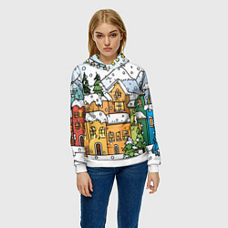 Толстовка-худи женская Новогодний снегопад, цвет: 3D-белый — фото 2