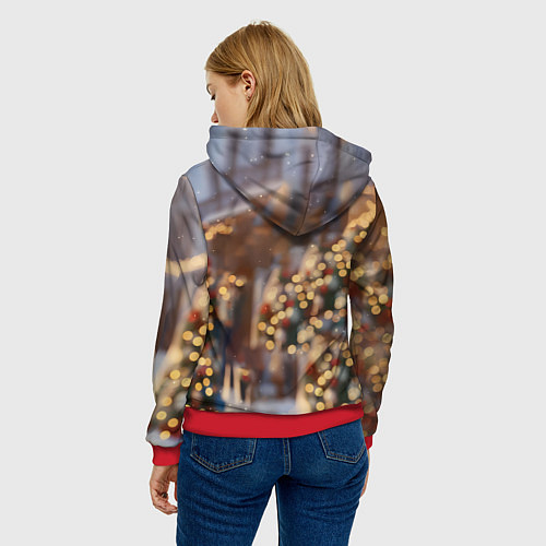 Женская толстовка Блондинка с новогодней лошадкой / 3D-Красный – фото 4