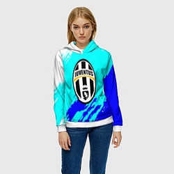 Толстовка-худи женская Ювентус краски штрихи текстура, цвет: 3D-белый — фото 2