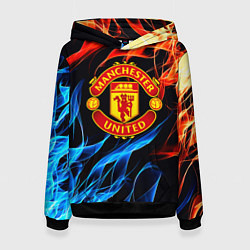 Толстовка-худи женская Манчестер Юнайтед огонь битва, цвет: 3D-черный
