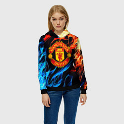 Толстовка-худи женская Манчестер Юнайтед огонь битва, цвет: 3D-черный — фото 2