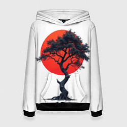 Толстовка-худи женская Японское дерево и солнце, цвет: 3D-черный