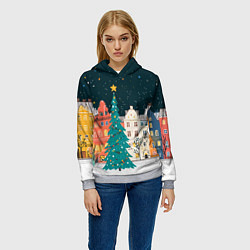 Толстовка-худи женская Новогодняя ночь в городе, цвет: 3D-меланж — фото 2