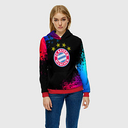 Толстовка-худи женская Бавария Мюнхен краски неон градиент, цвет: 3D-красный — фото 2