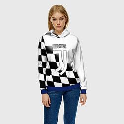 Толстовка-худи женская Ювентус клетка краски, цвет: 3D-синий — фото 2