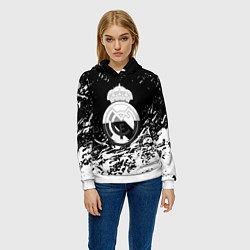 Толстовка-худи женская Реал Мадрид краски текстура, цвет: 3D-белый — фото 2