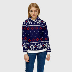 Толстовка-худи женская Вязаный новогодний узор, цвет: 3D-белый — фото 2