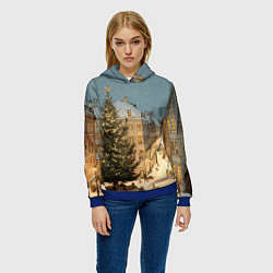 Толстовка-худи женская Елка во дворе города, цвет: 3D-синий — фото 2