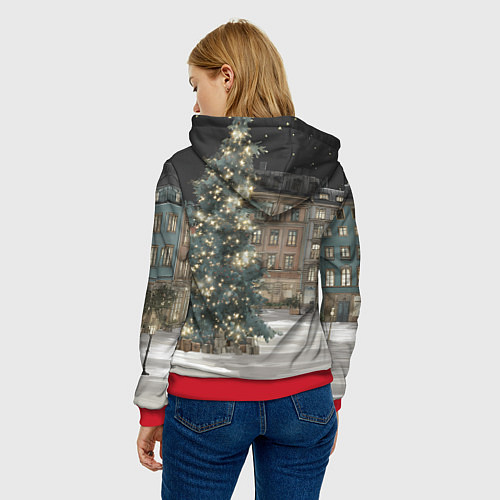 Женская толстовка Елка во дворе / 3D-Красный – фото 4