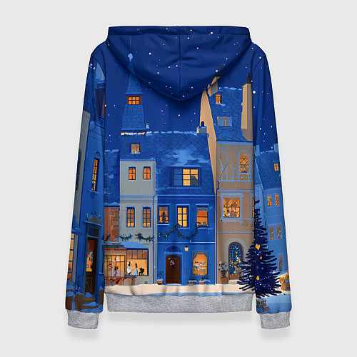 Женская толстовка Синяя новогодняя елочка во дворе / 3D-Меланж – фото 2