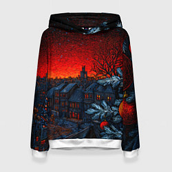 Толстовка-худи женская Новый год в ночном городе, цвет: 3D-белый