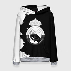 Толстовка-худи женская Реал Мадрид черно белые краски, цвет: 3D-меланж