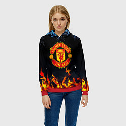 Толстовка-худи женская Манчестер Юнайтед лёд и огонь, цвет: 3D-красный — фото 2