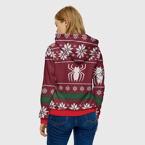 Женская толстовка Человек паук в вязаном свитере - новый год / 3D-Красный – фото 4