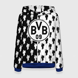 Толстовка-худи женская Borussia черно белые люди, цвет: 3D-синий