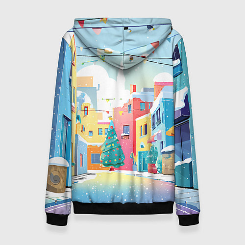 Женская толстовка Лошадка с новогоднем венком / 3D-Черный – фото 2