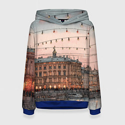 Толстовка-худи женская Новогодний зимний Питер, цвет: 3D-синий