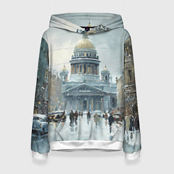 Толстовка-худи женская Санкт-Петербург зимний пейзаж, цвет: 3D-белый