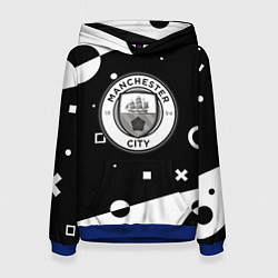 Толстовка-худи женская Манчестер сити геометрия блэк, цвет: 3D-синий
