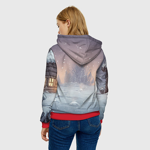 Женская толстовка Розовая новогодняя лошадка / 3D-Красный – фото 4