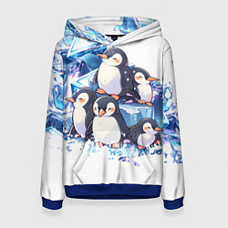 Толстовка-худи женская Пингвины и лёд, цвет: 3D-синий