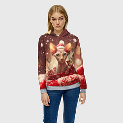 Толстовка-худи женская Сфинкс новогодняя кошка, цвет: 3D-меланж — фото 2