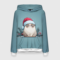 Толстовка-худи женская Мем котик - Новый год, цвет: 3D-белый