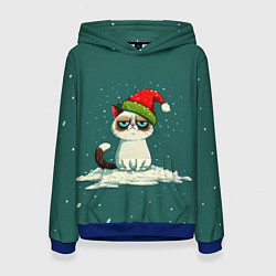 Толстовка-худи женская Милый мем Новогодний котенок, цвет: 3D-синий